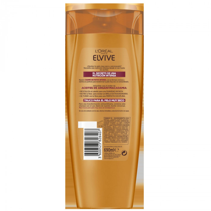 LOREAL PARIS ELVIVE ACEITE EXTRAORDINARIO CHAMPÚ NUTRITIVO PARA PELO MUY SECO 690ML