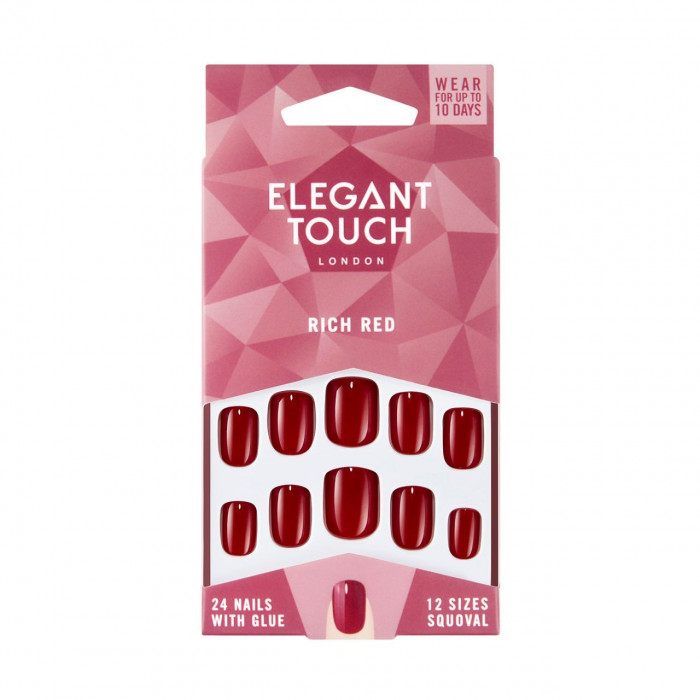 POLISHED COLOUR 24 NAILS WITH GLUE SQUOVAL RICH RED