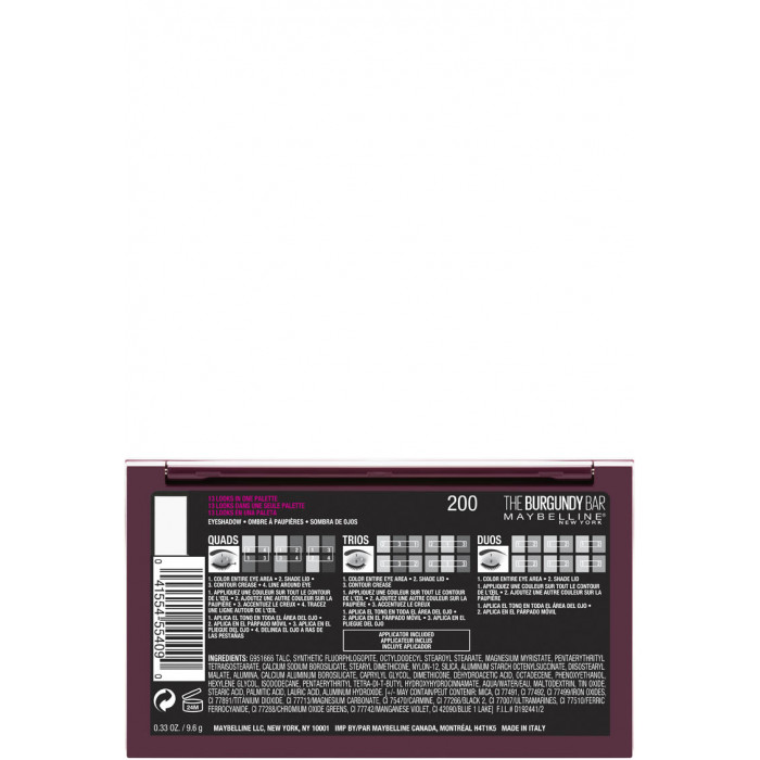 MAYBELLINE THE BURGUNDY BAR PALETA DE SOMBRAS DE OJOS 12 SOMBRAS COLORES NUDE Y GRANATES- 9,6 G